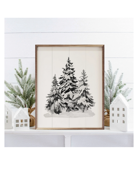Snowy Pines Watercolor Print